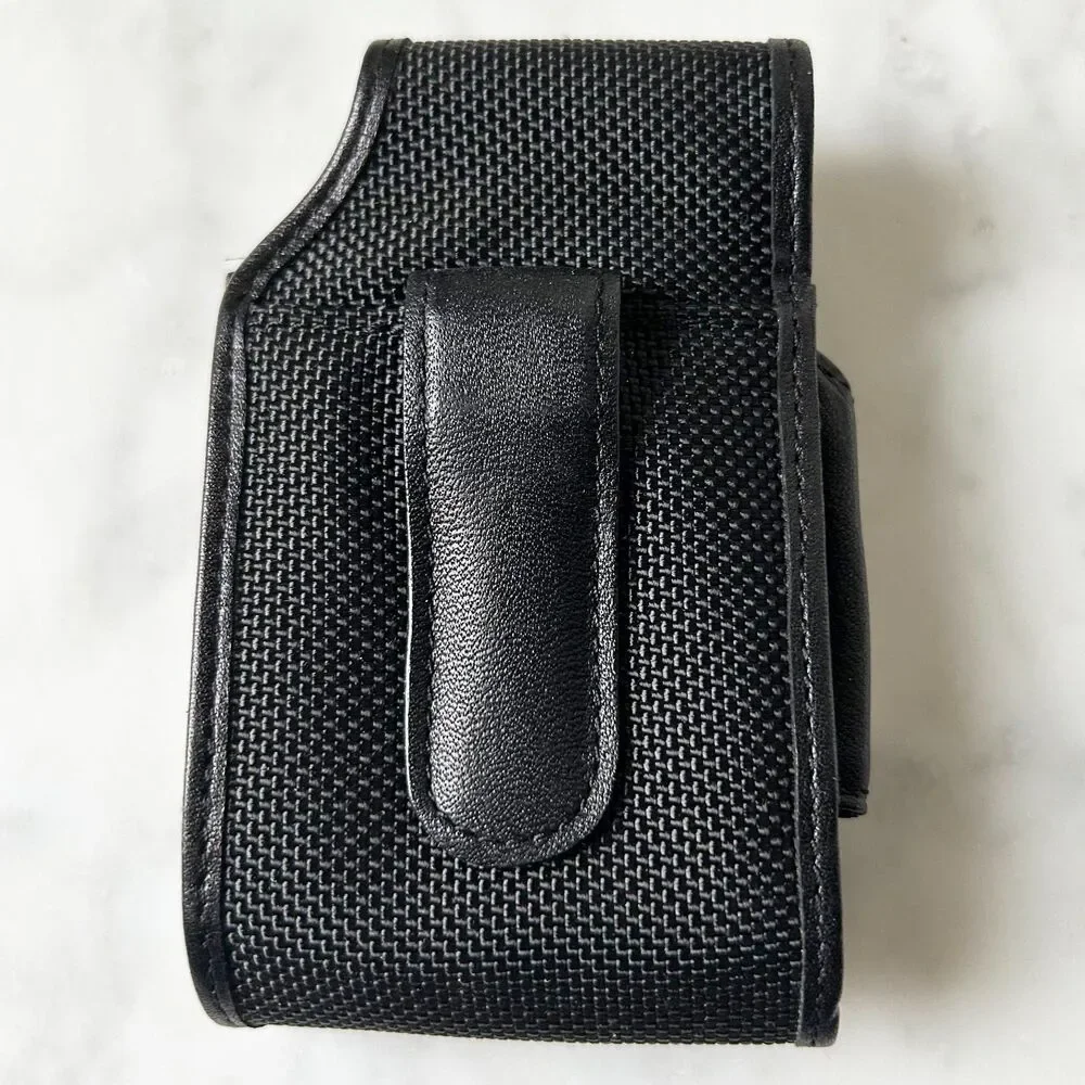 Vintage Tumi Flip Phone Case Black Leather/Nylon Magnetic Closure Belt Clip